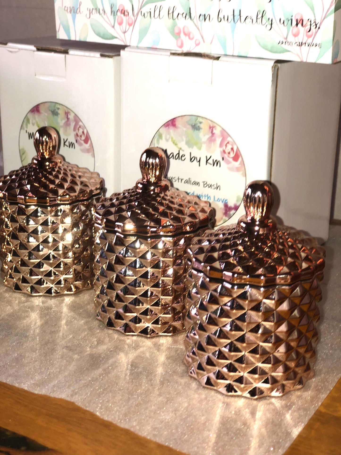 BABY GEO CUT GLASS JAR 100mls - GLOSS ROSE GOLD 100ml $16.95