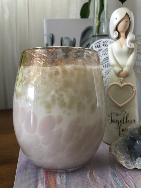 Extra Large Pink, Light Green & Gold Sparkled Glass Candle!! $49.95